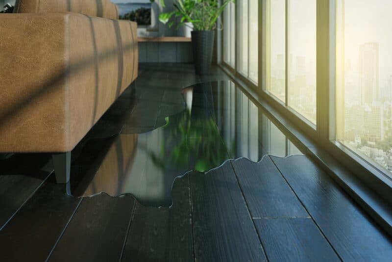 water pooling on the floor in a home